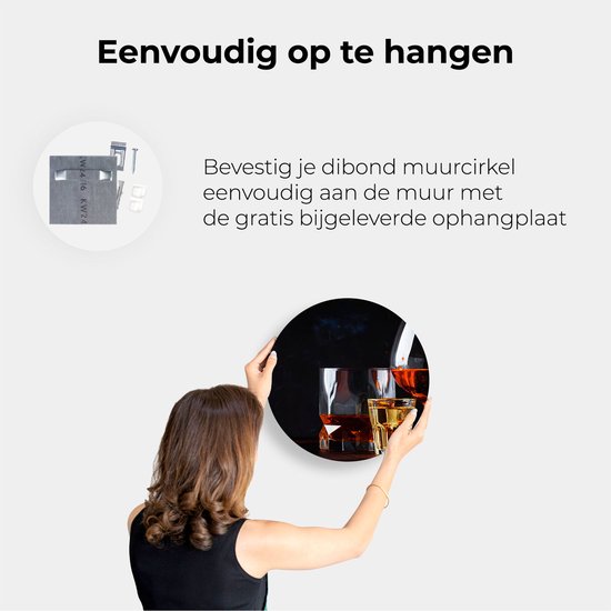Artaza Dibond Wall Circle - Boisson Alcohol Forte - Verres - Ø 40 cm - Klein - Wall Circle - Peinture Ronde - Pour Intérieur et Extérieur