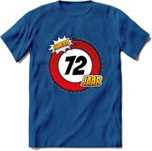 72 Jaar Hoera Verkeersbord T-Shirt | Grappig Verjaardag Cadeau | Dames - Heren | - Donker Blauw - L