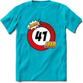 41 Jaar Hoera Verkeersbord T-Shirt | Grappig Verjaardag Cadeau | Dames - Heren | - Blauw - S