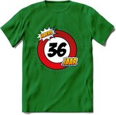 36 Jaar Hoera Verkeersbord T-Shirt | Grappig Verjaardag Cadeau | Dames - Heren | - Donker Groen - 3XL