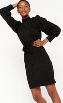 LOLALIZA Trui-jurk met rolkraag en riem - Zwart - Maat XXL