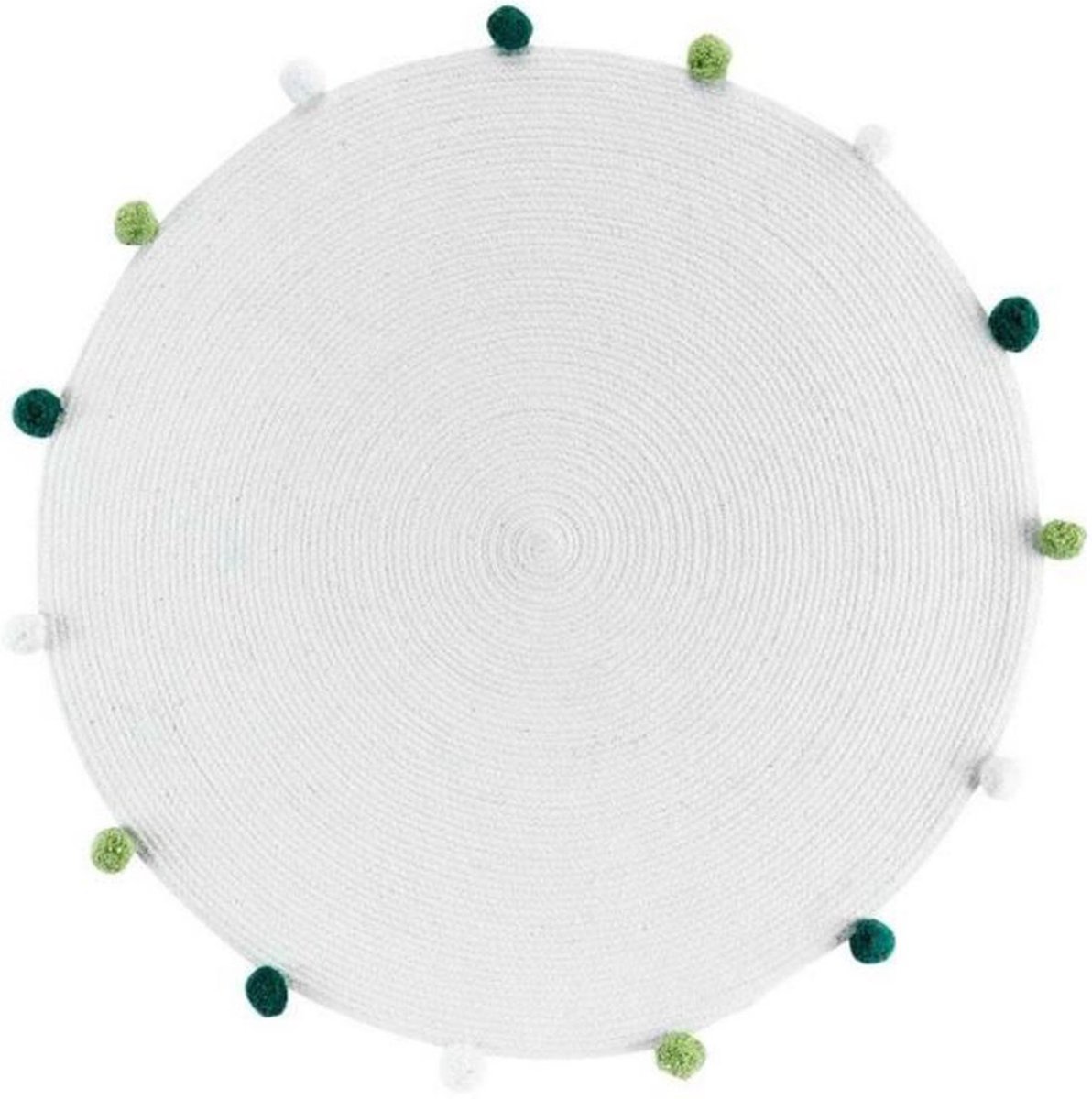 Orange85 Decoratief Rond Kleed - Laagpolig - Carpet - 90x90cm - Wit - Groene Pompons - Polyester