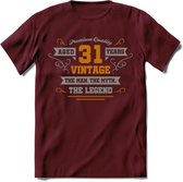 31 Jaar Legend T-Shirt | Goud - Zilver | Grappig Verjaardag Cadeau | Dames - Heren | - Burgundy - M