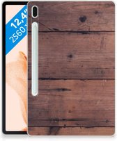 Tablet Hoes Samsung Galaxy Tab S7FE TPU Bumper Old Wood met transparant zijkanten