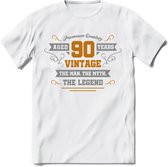 90 Jaar Legend T-Shirt | Goud - Zilver | Grappig Verjaardag Cadeau | Dames - Heren | - Wit - XXL