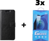 iPhone 6 / 6s Telefoonhoesje - Bookcase - Ruimte voor 3 pasjes - Kunstleer - met 3x Tempered Screenprotector - SAFRANT1 - Zwart