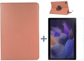 Samsung Galaxy Tab A8 Hoes Rose Goud - Samsung Tab A8 hoesje 2021 - tablethoes draaibare book case Samsung Tab A8 Screenprotector / tempered glass