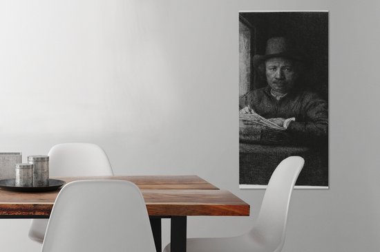 Peinture sur toile Autoportrait gravure à une fenêtre - Rembrandt van Rijn - 40x80 cm - Décoration murale