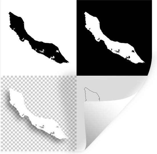 Muurstickers - Sticker Folie - Vier zwart wit illustraties van Curaçao - 50x50 cm - Plakfolie - Muurstickers Kinderkamer - Zelfklevend Behang - Zelfklevend behangpapier - Stickerfolie