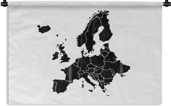 Wandkleed - Wanddoek - Europakaart met donkere waterverf en lichtere vlekken - zwart wit - 150x100 cm - Wandtapijt