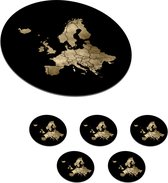 Onderzetters voor glazen - Rond - Europa kaart - Goud - Zwart - 10x10 cm - Glasonderzetters - 6 stuks