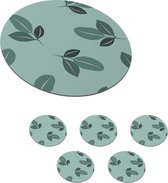 Onderzetters voor glazen - Rond - Zomer - Planten - Turquoise - 10x10 cm - Glasonderzetters - 6 stuks