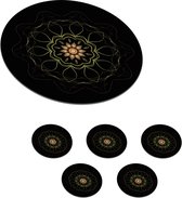 Onderzetters voor glazen - Rond - Een Mandala tegen zwarte achtergrond - 10x10 cm - Glasonderzetters - 6 stuks