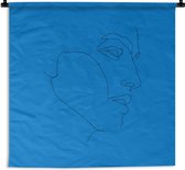 Wandkleed - Wanddoek - Man - Blauw - Line art - 120x120 cm - Wandtapijt