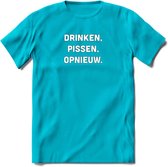 Drinken, pissen, opnieuw Bier T-Shirt | Unisex Kleding | Dames - Heren Feest shirt | Drank | Grappig Verjaardag Cadeau tekst | - Blauw - XL