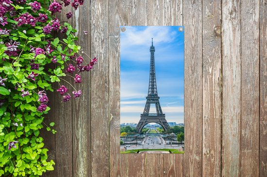 Affiche de jardin La Tour Eiffel avec un environnement très coloré - 30x60 cm - Toile jardin - Affiche extérieure