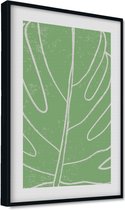 Akoestische panelen - Geluidsisolatie - Akoestische wandpanelen - Akoestisch schilderij AcousticPro® - paneel met getekend monstera blad - Design 61 - Premium - 100x70 - Wit- Wandd