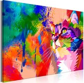 Schilderij - Colourful Cat (1 Part) Wide.