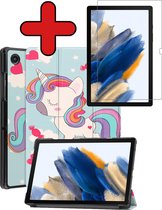 Hoes Geschikt voor Samsung Galaxy Tab A8 Hoes Book Case Hoesje Luxe Trifold Cover Met Screenprotector - Hoesje Geschikt voor Samsung Tab A8 Hoesje Bookcase - Eenhoorn