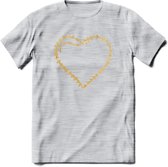 Valentijn Goud Hart T-Shirt | Grappig Valentijnsdag Cadeautje voor Hem en Haar | Dames - Heren - Unisex | Kleding Cadeau | - Licht Grijs - Gemaleerd - M