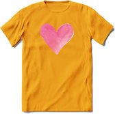 Valentijn Pastel waterverf Hart T-Shirt | Grappig Valentijnsdag Cadeautje voor Hem en Haar | Dames - Heren - Unisex | Kleding Cadeau | - Geel - L