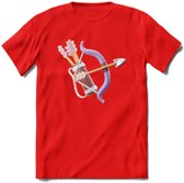 Valentijn pijl en boog Hart T-Shirt | Grappig Valentijnsdag Cadeautje voor Hem en Haar | Dames - Heren - Unisex | Kleding Cadeau | - Rood - L