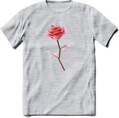 Valentijn roos Hart T-Shirt | Grappig Valentijnsdag Cadeautje voor Hem en Haar | Dames - Heren - Unisex | Kleding Cadeau | - Licht Grijs - Gemaleerd - XXL