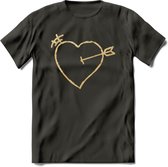 Valentijn Goud Hart T-Shirt | Grappig Valentijnsdag Cadeautje voor Hem en Haar | Dames - Heren - Unisex | Kleding Cadeau | - Donker Grijs - M