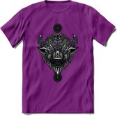 Bizon - Dieren Mandala T-Shirt | Donkerblauw | Grappig Verjaardag Zentangle Dierenkop Cadeau Shirt | Dames - Heren - Unisex | Wildlife Tshirt Kleding Kado | - Paars - XL