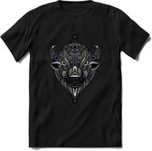 Bizon - Dieren Mandala T-Shirt | Donkerblauw | Grappig Verjaardag Zentangle Dierenkop Cadeau Shirt | Dames - Heren - Unisex | Wildlife Tshirt Kleding Kado | - Zwart - XL