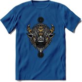 Bizon - Dieren Mandala T-Shirt | Geel | Grappig Verjaardag Zentangle Dierenkop Cadeau Shirt | Dames - Heren - Unisex | Wildlife Tshirt Kleding Kado | - Donker Blauw - 3XL