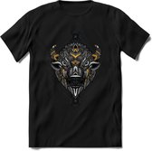 Bizon - Dieren Mandala T-Shirt | Geel | Grappig Verjaardag Zentangle Dierenkop Cadeau Shirt | Dames - Heren - Unisex | Wildlife Tshirt Kleding Kado | - Zwart - XXL