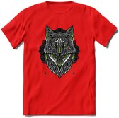 Vos - Dieren Mandala T-Shirt | Groen | Grappig Verjaardag Zentangle Dierenkop Cadeau Shirt | Dames - Heren - Unisex | Wildlife Tshirt Kleding Kado | - Rood - S