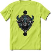 Bizon - Dieren Mandala T-Shirt | Lichtblauw | Grappig Verjaardag Zentangle Dierenkop Cadeau Shirt | Dames - Heren - Unisex | Wildlife Tshirt Kleding Kado | - Groen - XL