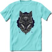 Vos - Dieren Mandala T-Shirt | Donkerblauw | Grappig Verjaardag Zentangle Dierenkop Cadeau Shirt | Dames - Heren - Unisex | Wildlife Tshirt Kleding Kado | - Licht Blauw - M