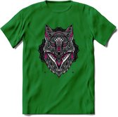 Vos - Dieren Mandala T-Shirt | Roze | Grappig Verjaardag Zentangle Dierenkop Cadeau Shirt | Dames - Heren - Unisex | Wildlife Tshirt Kleding Kado | - Donker Groen - M