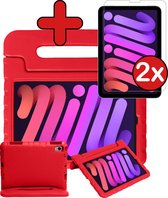 Kinderhoes Geschikt voor iPad Mini 6 Hoes Kinder Hoesje Kids Case Cover Kidsproof Met 2x Screenprotector - Hoesje Geschikt voor iPad Mini 6 Hoesje Kinder Hoes - Rood