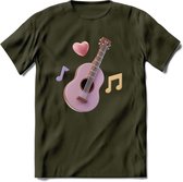 Valentijn muziek T-Shirt | Grappig gitaar Valentijnsdag Cadeautje voor Hem en Haar | Dames - Heren - Unisex | Kleding Cadeau | - Leger Groen - S