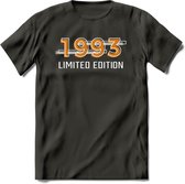 1993 Limited Edition T-Shirt | Goud - Zilver | Grappig Verjaardag en Feest Cadeau Shirt | Dames - Heren - Unisex | Tshirt Kleding Kado | - Donker Grijs - S