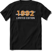 1992 Limited Edition T-Shirt | Goud - Zilver | Grappig Verjaardag en Feest Cadeau Shirt | Dames - Heren - Unisex | Tshirt Kleding Kado | - Zwart - L