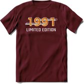 1991 Limited Edition T-Shirt | Goud - Zilver | Grappig Verjaardag en Feest Cadeau Shirt | Dames - Heren - Unisex | Tshirt Kleding Kado | - Burgundy - S