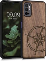 kwmobile telefoonhoesje compatibel met Xiaomi Redmi Note 10 5G - Hoesje met bumper in donkerbruin - walnoothout - Vintage Kompas design