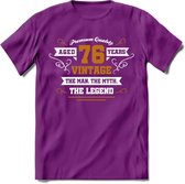 76 Jaar Legend T-Shirt | Goud - Wit | Grappig Verjaardag en Feest Cadeau Shirt | Dames - Heren - Unisex | Tshirt Kleding Kado | - Paars - M