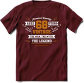 68 Jaar Legend T-Shirt | Goud - Wit | Grappig Verjaardag en Feest Cadeau Shirt | Dames - Heren - Unisex | Tshirt Kleding Kado | - Burgundy - M