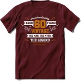 60 Jaar Legend T-Shirt | Goud - Wit | Grappig Verjaardag en Feest Cadeau Shirt | Dames - Heren - Unisex | Tshirt Kleding Kado | - Burgundy - M