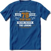 75 Jaar Legend T-Shirt | Goud - Wit | Grappig Verjaardag en Feest Cadeau Shirt | Dames - Heren - Unisex | Tshirt Kleding Kado | - Donker Blauw - 3XL