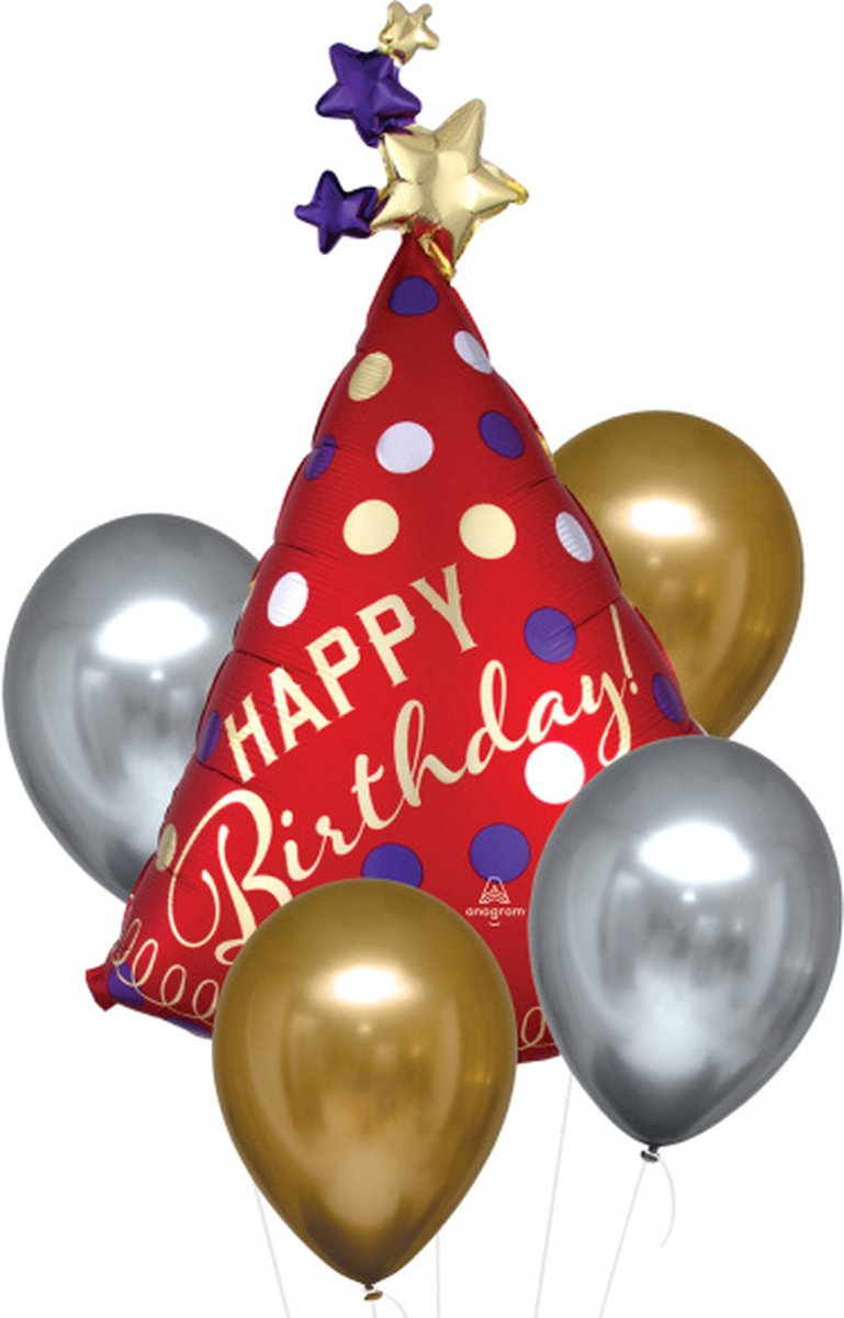 Anagram Ballonnenboeket Party Hat Latex Goud/zilver 5-delig
