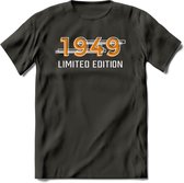 1949 Limited Edition T-Shirt | Goud - Zilver | Grappig Verjaardag en Feest Cadeau Shirt | Dames - Heren - Unisex | Tshirt Kleding Kado | - Donker Grijs - XXL