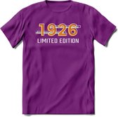 1926 Limited Edition T-Shirt | Goud - Zilver | Grappig Verjaardag en Feest Cadeau Shirt | Dames - Heren - Unisex | Tshirt Kleding Kado | - Paars - S