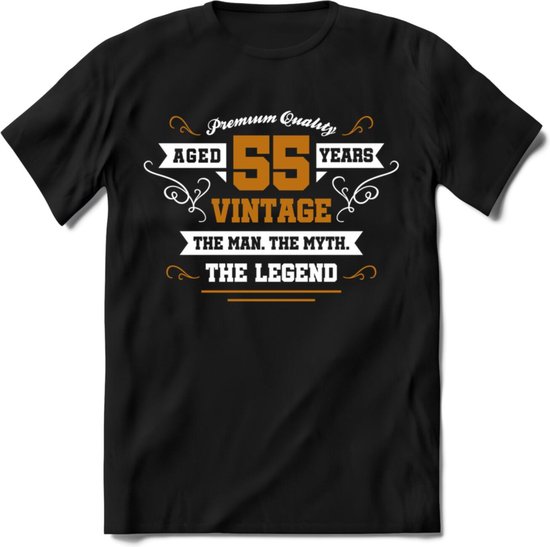 55 Jaar Legend T-Shirt | Goud - Wit | Grappig Verjaardag en Feest Cadeau Shirt | Dames - Heren - Unisex | Tshirt Kleding Kado | - Zwart - M